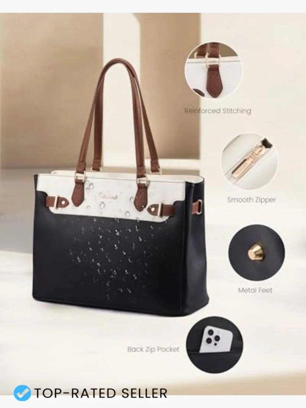 Waterproof Laptop Tote Bag with Cup Holder Work Teacher Women's Large Capacity